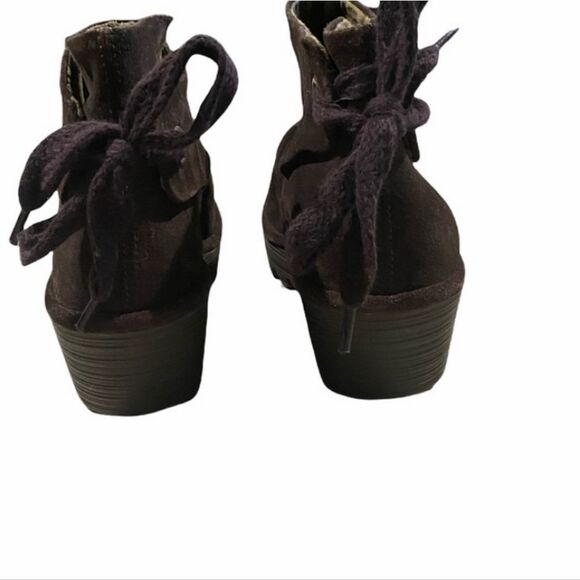 Fly London Suede Yama Wedge Bootie Sludge Brown Lace Up 10 - Picture 4 of 8